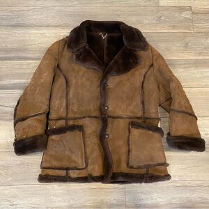 Vintage Excelled Brown Genuine Leather Shearling Sheepskin Coat Jacket Mens 48